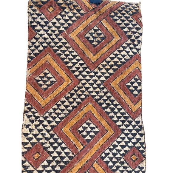 Vintage African Kuba Cloth Tapestry Wall Hanging With Geometric Patterns - Picture 5 of 16